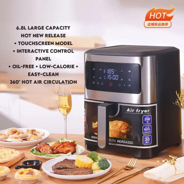 Intelligent Modern 6.8L Large-Capacity Stainless Steel Air Fryer Visual Household Electric Grill Multi-Functional for Car Cooks - Image 3