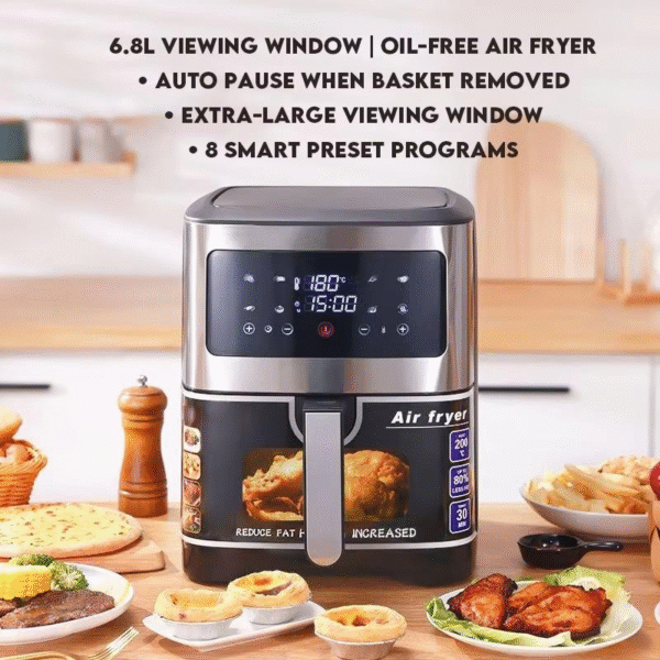 Intelligent Modern 6.8L Large-Capacity Stainless Steel Air Fryer Visual Household Electric Grill Multi-Functional for Car Cooks - Image 8