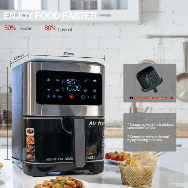 Intelligent Modern 6.8L Large-Capacity Stainless Steel Air Fryer Visual Household Electric Grill Multi-Functional for Car Cooks - Image 10