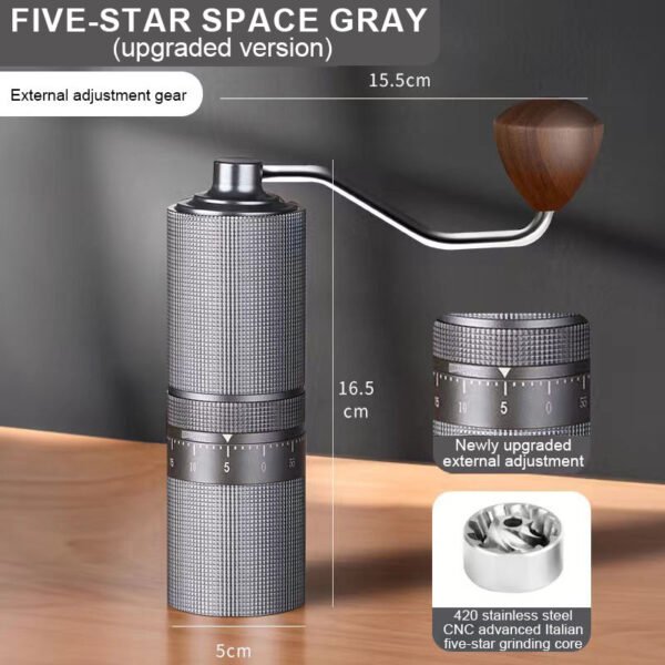 7 Stars SS Burr External Adjustment Al-Alloy 420 Mini Small Hand Portable Manual Coffee Grinder