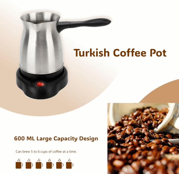 Electric Turkish Coffee Maker Machine, 600ML Stainless Steel Greek Turkish Coffee Pot with Anti Scald Handle, Heating Tea Maker Kettle for Arabic Tea Milk - Image 6