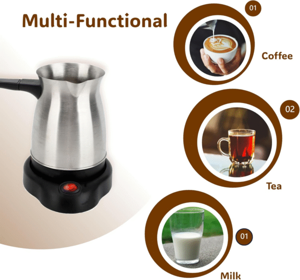 Electric Turkish Coffee Maker Machine, 600ML Stainless Steel Greek Turkish Coffee Pot with Anti Scald Handle, Heating Tea Maker Kettle for Arabic Tea Milk - Image 9