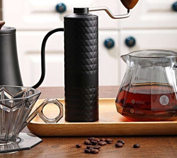 Premium Stainless Steel Portable Manual Coffee Grinders with Grind Settings, Aluminum Body, Ergonomic Wood Knob Handle - Image 4