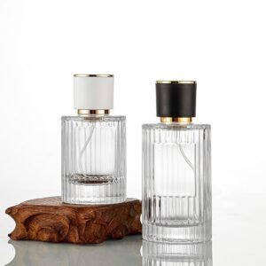Custom Striped Glass Fragrance Spray Bottles 30ml 50ml Cylinder Perfume Bottle With Cap