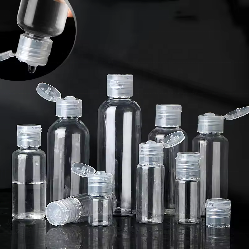 30ml, 50ml, 100ml, 120ml, 200ml, 250ml, 300ml, 500ml Reusable Clear Butterfly Flip-Cap Squeeze Bottles, made of PET, with flip caps, suitable for shampoos, cosmetics, lotions, etc.