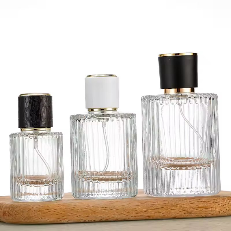 30ml & 50ml clear glass perfume bottles, striped thick-bottomed luxury perfume spray bottles, empty perfume bottles, and customizable logos are available. - Image 2