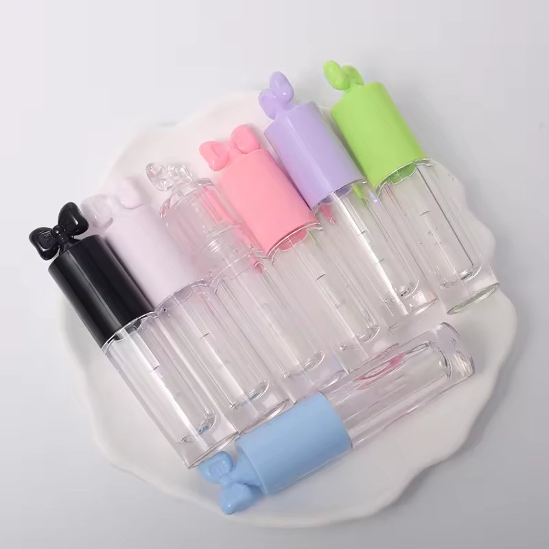2.5ml pink round plastic lip gloss tube with large brush head, bow head screw cap, plastic cosmetic lip gloss packaging - Image 7