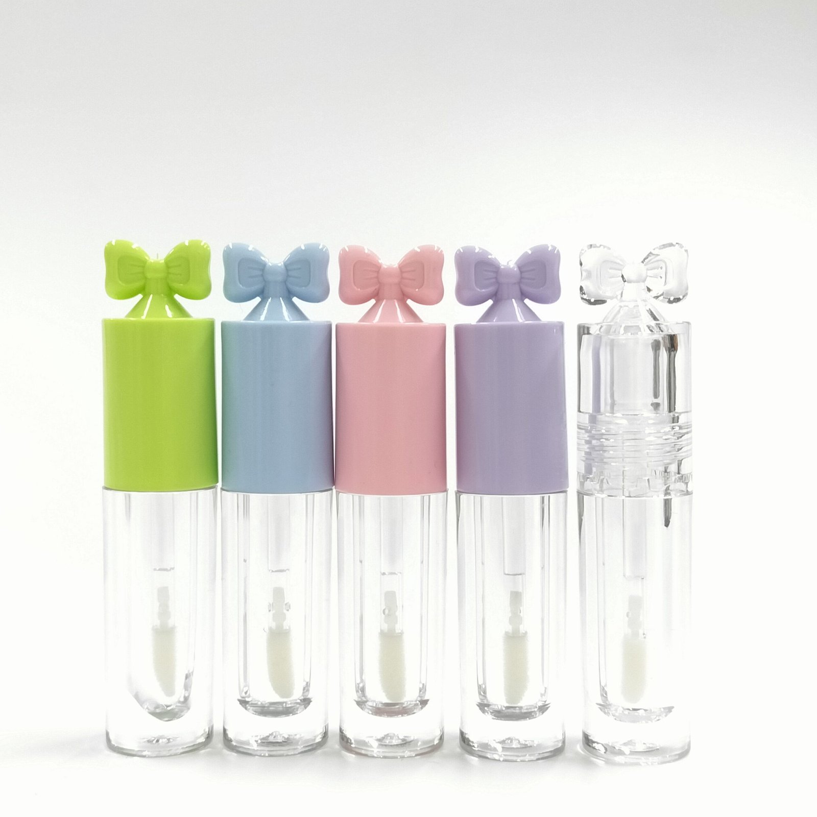 2.5ml pink round plastic lip gloss tube with large brush head, bow head screw cap, plastic cosmetic lip gloss packaging - Image 8