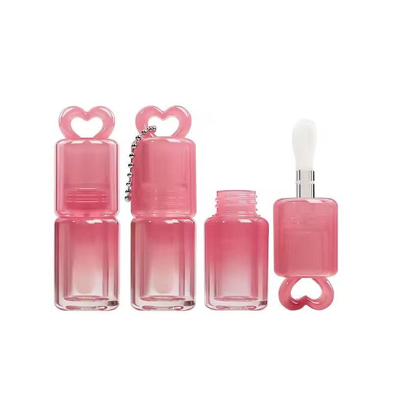 3.4ml Heart-Shaped Gradient Pink Lip Gloss Tube, Mini Empty Plastic Lip Gloss Cosmetic Packaging Tube with Chain and Slim Handle - Image 8