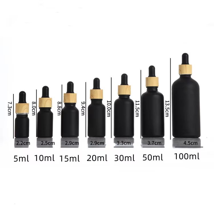 Luxury 5ml, 10ml, 15ml, 20ml, 30ml, 50ml, 100ml Matte Black Screw-Top Glass Bottles with Essential Oil Droppers - Image 2