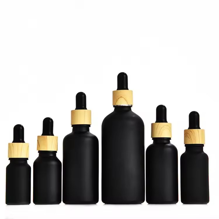 Luxury 5ml, 10ml, 15ml, 20ml, 30ml, 50ml, 100ml Matte Black Screw-Top Glass Bottles with Essential Oil Droppers - Image 3