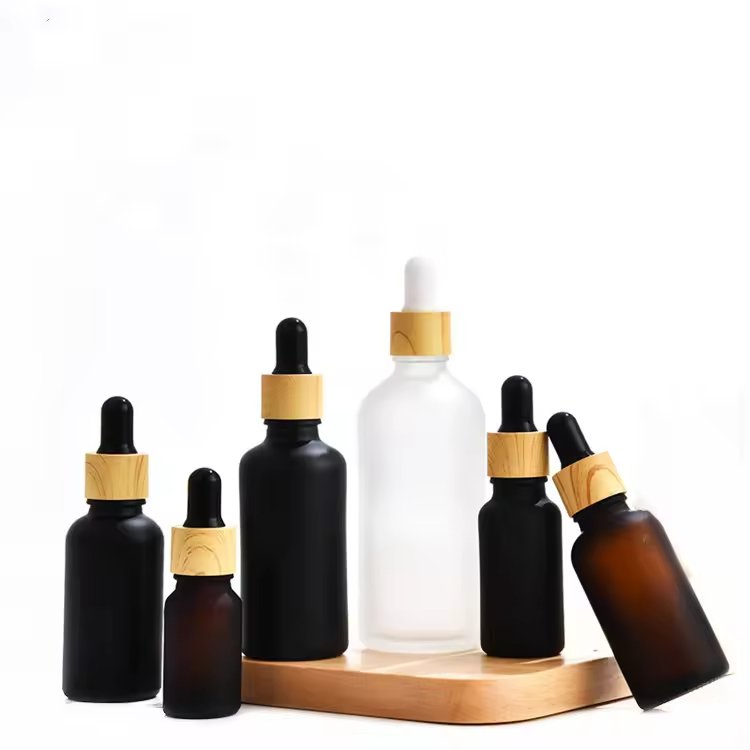 Luxury 5ml, 10ml, 15ml, 20ml, 30ml, 50ml, 100ml Matte Black Screw-Top Glass Bottles with Essential Oil Droppers