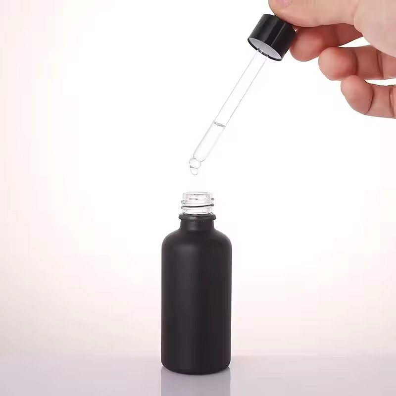 Luxury 5ml, 10ml, 15ml, 20ml, 30ml, 50ml, 100ml Matte Black Screw-Top Glass Bottles with Essential Oil Droppers - Image 6