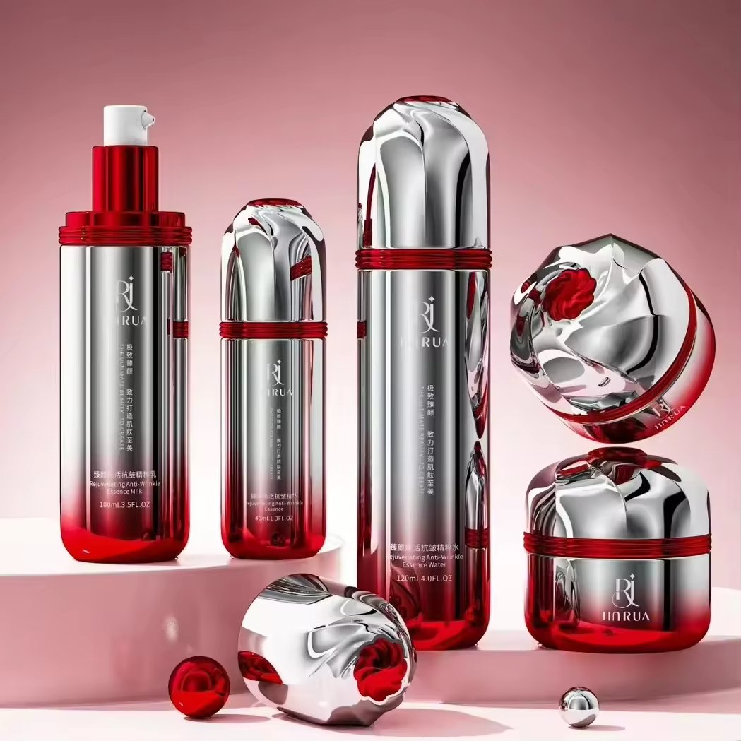 Luxury cosmetic bottle packaging set featuring a skincare glass jar, cream container, and lotion pump bottle for lotions and creams. - Image 5