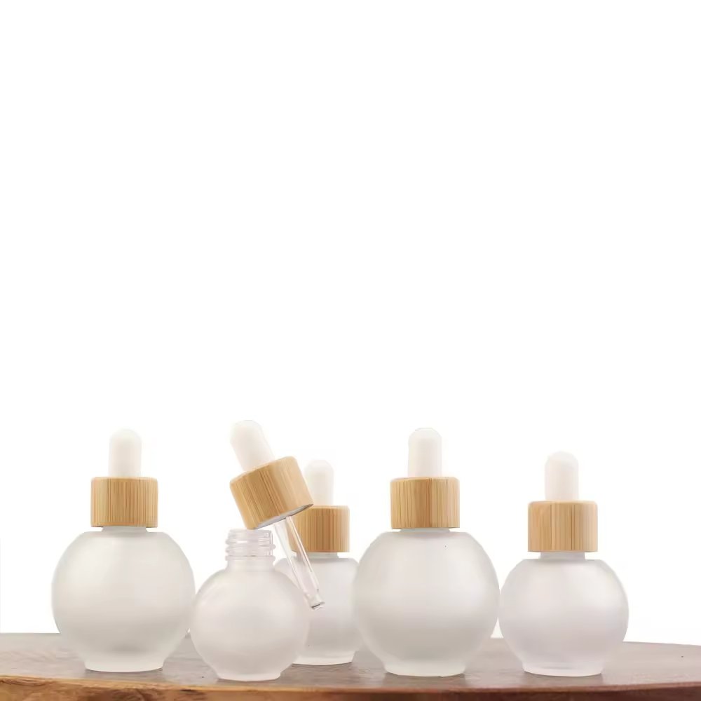 20ml, 30ml, 50ml Cute Round Ball Frosted Glass Dropper Bottle Screen Printed for Essential Oils, Skin Care, Empty Refill Serum - Image 3